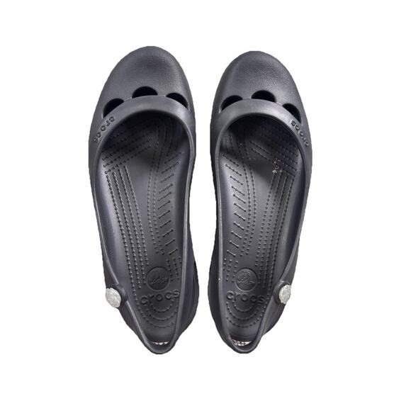 Crocs Jayna Women 10 Black Slingback Ballet Flats Slip On Jewel Flower Mary Jane - Picture 4 of 6